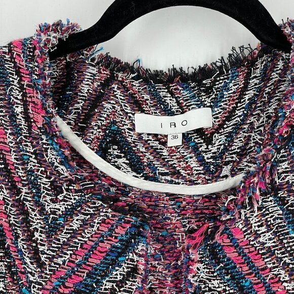IRO Weird Tweed Fringed Rainbow Multicolor Open Knit Blazer Jacket FR36/US4 - Picture 9 of 12